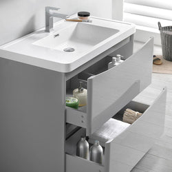 Fresca Tuscany 36" Glossy Gray Free Standing Modern Bathroom Vanity w/ Medicine Cabinet - Luxe Bathroom Vanities