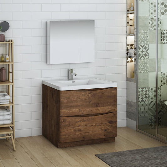 Fresca Tuscany 36" Rosewood Free Standing Modern Bathroom Vanity w/ Medicine Cabinet - Luxe Bathroom Vanities