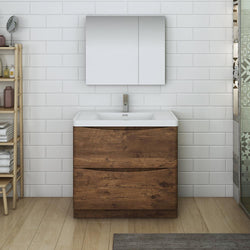 Fresca Tuscany 36" Rosewood Free Standing Modern Bathroom Vanity w/ Medicine Cabinet - Luxe Bathroom Vanities