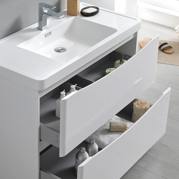 Fresca Tuscany 36" Glossy White Free Standing Modern Bathroom Vanity w/ Medicine Cabinet - Luxe Bathroom Vanities