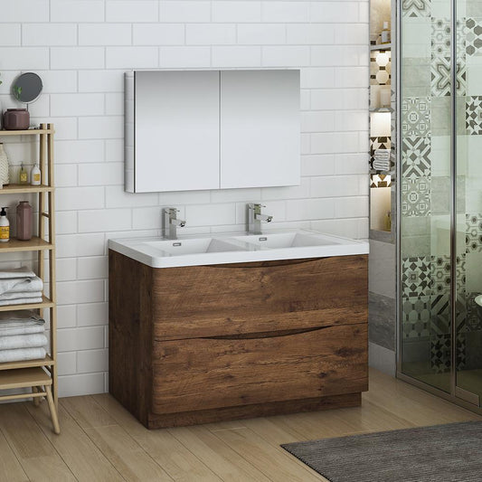 Fresca Tuscany 48" Rosewood Free Standing Double Sink Modern Bathroom Vanity w/ Medicine Cabinet - Luxe Bathroom Vanities