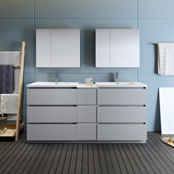 Fresca Lazzaro 72" Gray Free Standing Double Sink Modern Bathroom Vanity w/ Medicine Cabinet & 6 Drawers - Luxe Bathroom Vanities