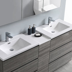 Fresca Lazzaro 72" Glossy Ash Gray Free Standing Double Sink Modern Bathroom Vanity w/ Medicine Cabinet & 6 Drawers - Luxe Bathroom Vanities