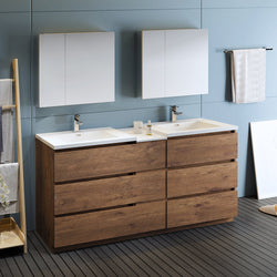 Fresca Lazzaro 72" Rosewood Free Standing Double Sink Modern Bathroom Vanity w/ Medicine Cabinet & 6 Drawers - Luxe Bathroom Vanities