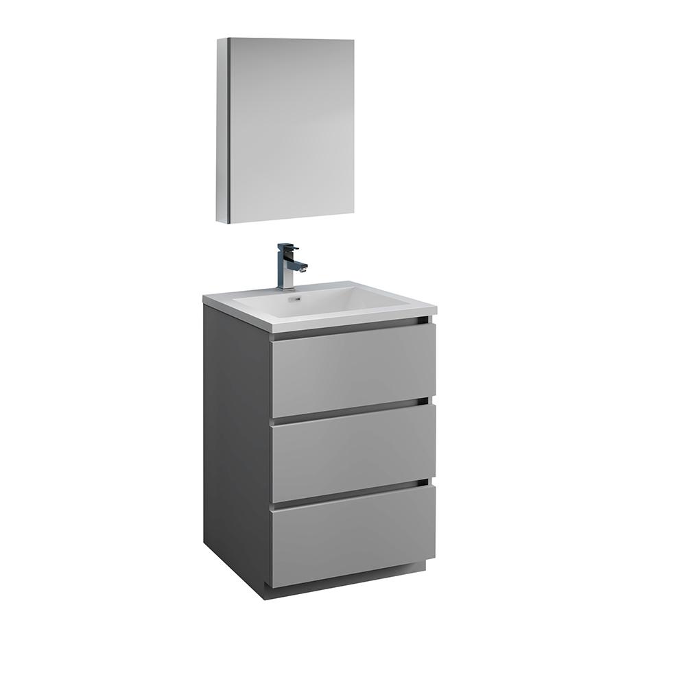 Fresca Lazzaro 24" Gray Free Standing Modern Bathroom Vanity w/ Medicine Cabinet - Luxe Bathroom Vanities