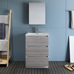 Fresca Lazzaro 24" Glossy Ash Gray Free Standing Modern Bathroom Vanity w/ Medicine Cabinet - Luxe Bathroom Vanities