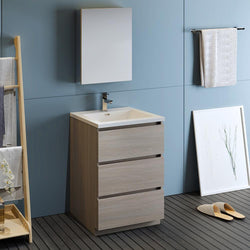 Fresca Lazzaro 24" Gray Wood Free Standing Modern Bathroom Vanity w/ Medicine Cabinet - Luxe Bathroom Vanities