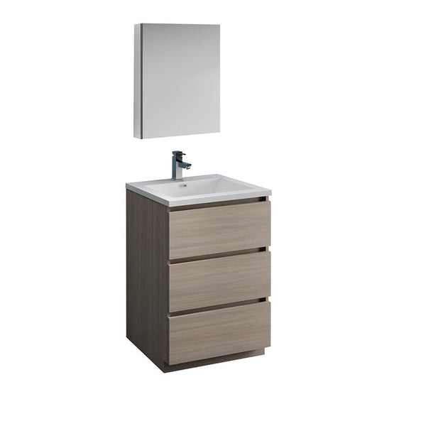 Fresca Lazzaro 24" Gray Wood Free Standing Modern Bathroom Vanity w/ Medicine Cabinet - Luxe Bathroom Vanities