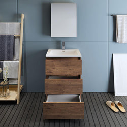 Fresca Lazzaro 24" Rosewood Free Standing Modern Bathroom Vanity w/ Medicine Cabinet - Luxe Bathroom Vanities