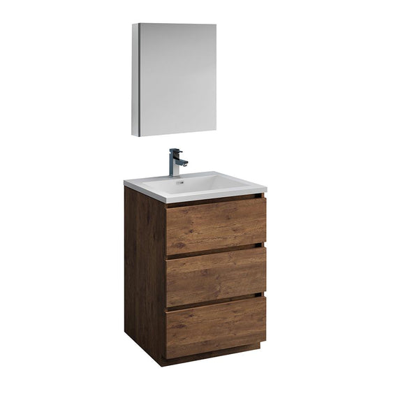 Fresca Lazzaro 24" Rosewood Free Standing Modern Bathroom Vanity w/ Medicine Cabinet - Luxe Bathroom Vanities