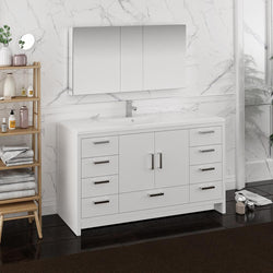 Fresca Imperia 60" Glossy White Free Standing Single Sink Modern Bathroom Vanity w/ Medicine Cabinet - Luxe Bathroom Vanities