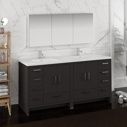 Fresca Imperia 72" Dark Gray Oak Free Standing Double Sink Modern Bathroom Vanity w/ Medicine Cabinet - Luxe Bathroom Vanities