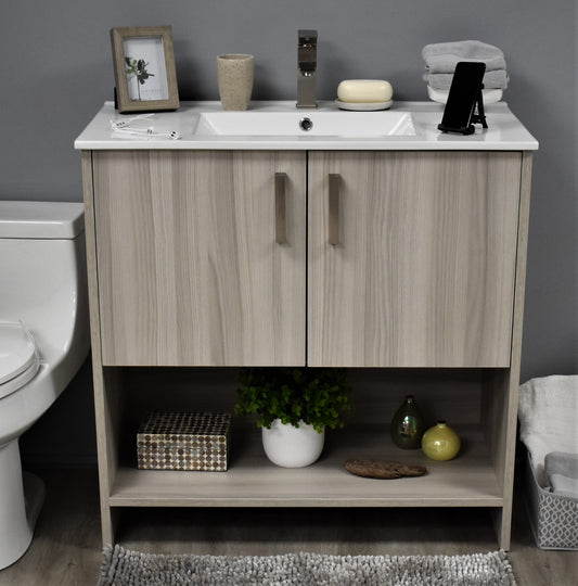 Volpa Cabo 36" Modern Bathroom Vanity with Integrated Ceramic Top and Brushed Nickel Handles - Luxe Bathroom Vanities Luxury Bathroom Fixtures Bathroom Furniture