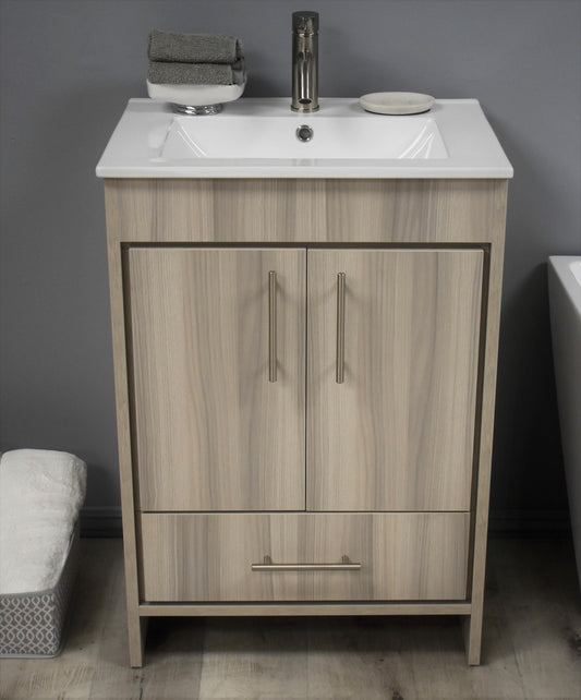 Volpa Pacific 24" Modern Bathroom Vanity with Integrated Ceramic Top and Brushed Nickel Round Handles - Luxe Bathroom Vanities Luxury Bathroom Fixtures Bathroom Furniture