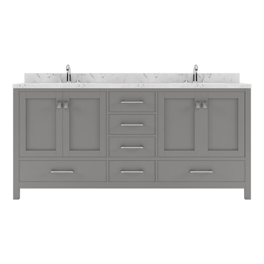 Virtu USA Caroline Avenue 72" Double Bath Vanity with White Quartz Top and Round Sinks - Luxe Bathroom Vanities