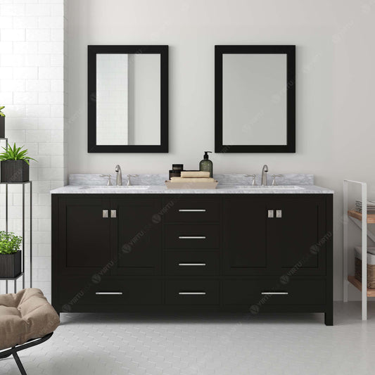 Virtu USA Caroline Avenue 72" Double Bath Vanity with Marble Top and Round Sink with Mirrors - Luxe Bathroom Vanities