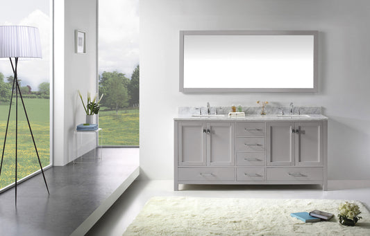 Virtu USA Caroline Avenue 72" Double Bath Vanity with Marble Top and Square Sink with Brushed Nickel Faucet and Mirror - Luxe Bathroom Vanities Luxury Bathroom Fixtures Bathroom Furniture