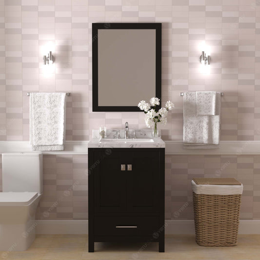 Virtu USA Caroline Avenue 24" Single Bath Vanity with White Quartz Top and Round Sink with Polished Chrome Faucet with Matching Mirror - Luxe Bathroom Vanities