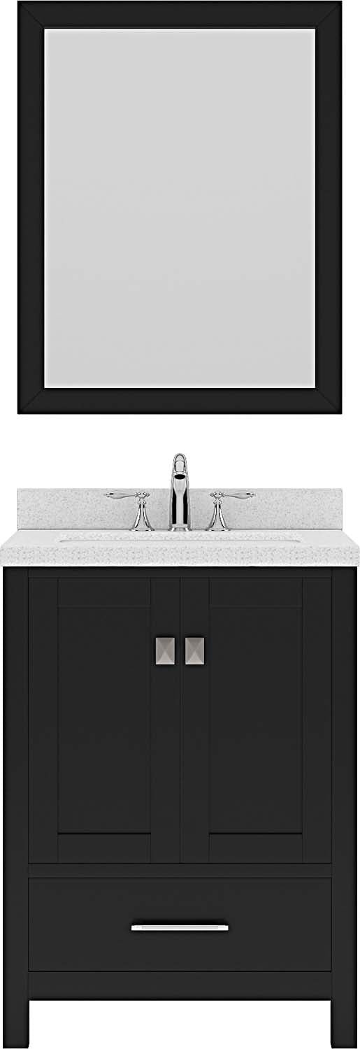 Virtu USA Caroline Avenue 24" Single Bath Vanity in Espresso with Dazzle White Top and Square Sink with Polished Chrome Faucet and Mirror - Luxe Bathroom Vanities Luxury Bathroom Fixtures Bathroom Furniture