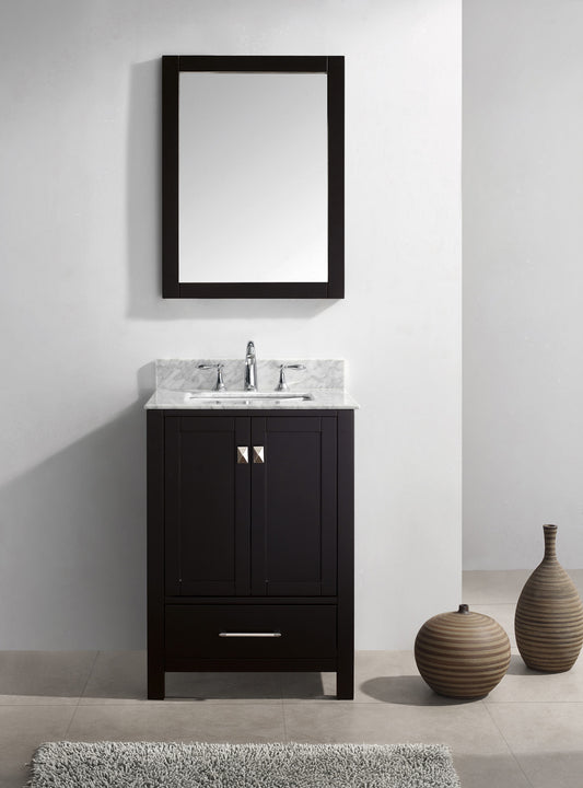 Virtu USA Caroline Avenue 24" Single Bath Vanity with Marble Top and Square Sink with Mirror - Luxe Bathroom Vanities Luxury Bathroom Fixtures Bathroom Furniture