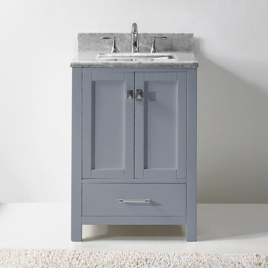 Virtu USA Caroline Avenue 24" Single Bath Vanity in Gray with White Marble Top and Square Sink with Brushed Nickel Faucet - Luxe Bathroom Vanities