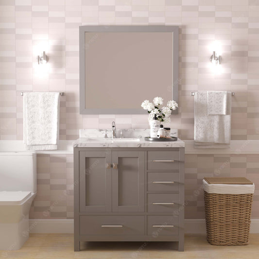 Virtu USA Caroline Avenue 36" Single Bath Vanity with White Quartz Top and Round Sink with Matching Mirror - Luxe Bathroom Vanities