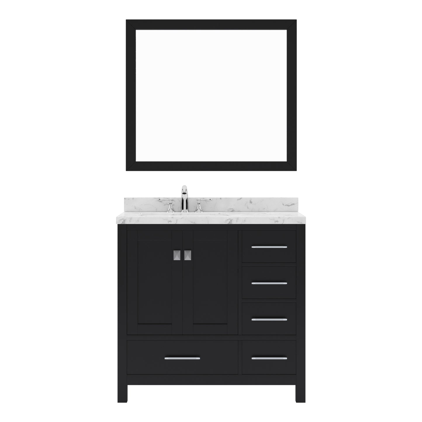 Virtu USA Caroline Avenue 36" Single Bath Vanity with White Quartz Top and Square Sink with Polished Chrome Faucet with Matching Mirror - Luxe Bathroom Vanities