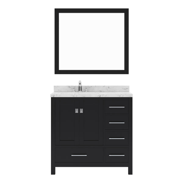 Virtu USA Caroline Avenue 36" Single Bath Vanity with White Quartz Top and Square Sink with Brushed Nickel Faucet with Matching Mirror - Luxe Bathroom Vanities