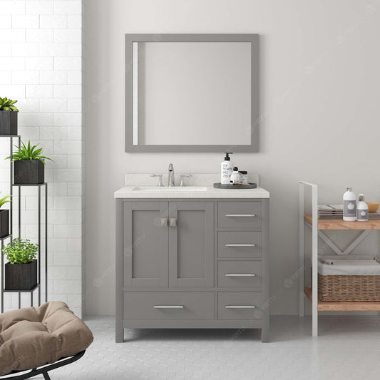 Virtu USA Caroline Avenue 36" Single Bath Vanity in White with White Quartz Top and Square Sink with Matching Mirror - Luxe Bathroom Vanities