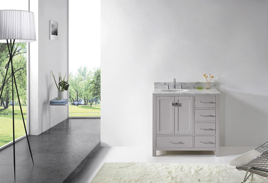 Virtu USA Caroline Avenue 36" Single Bath Vanity with Marble Top and Round Sink - Luxe Bathroom Vanities