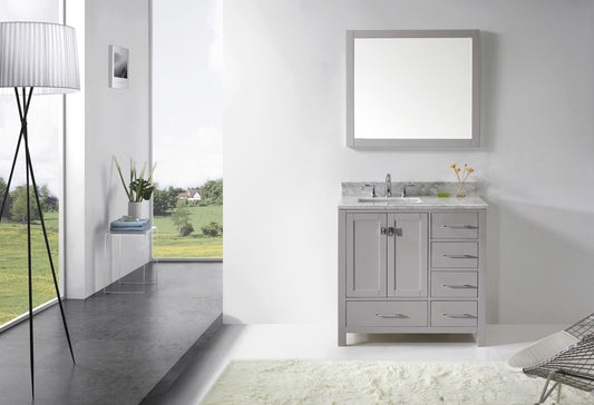 Virtu USA Caroline Avenue 36" Single Bath Vanity with Marble Top and Square Sink with Polished Chrome Faucet and Mirror - Luxe Bathroom Vanities Luxury Bathroom Fixtures Bathroom Furniture