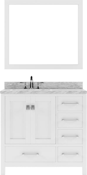 Virtu USA Caroline Avenue 36" Single Bath Vanity in White with White Marble Top and Square Sink with Brushed Nickel Faucet with Matching Mirror - Luxe Bathroom Vanities