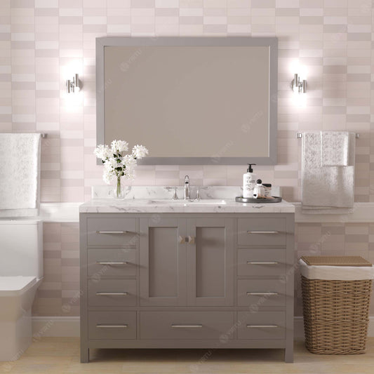Virtu USA Caroline Avenue 48" Single Bath Vanity with White Quartz Top and Round Sink with Polished Chrome Faucet with Matching Mirror - Luxe Bathroom Vanities