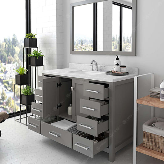 Virtu USA Caroline Avenue 48" Single Bath Vanity with Dazzle White Top and Square Sink with Polished Chrome Faucet and Mirror - Luxe Bathroom Vanities