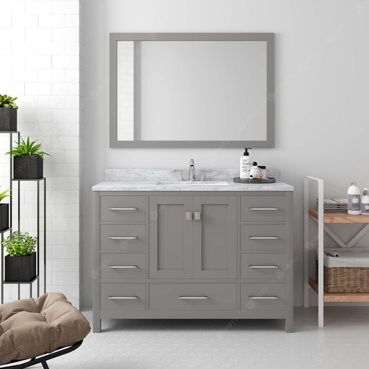 Virtu USA Caroline Avenue 48" Single Bath Vanity with Marble Top and Round Sink with Polished Chrome Faucet and Mirror - Luxe Bathroom Vanities
