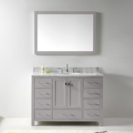 Virtu USA Caroline Avenue 48" Single Bath Vanity with Marble Top and Round Sink with Brushed Nickel Faucet and Mirror - Luxe Bathroom Vanities