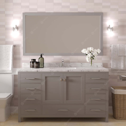 Virtu USA Caroline Avenue 60" Single Bath Vanity with White Quartz Top and Round Sink with Matching Mirror - Luxe Bathroom Vanities