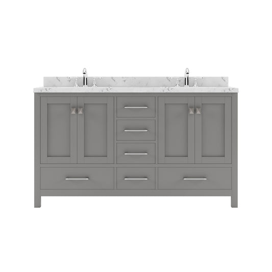 Virtu USA Caroline Avenue 60" Double Bath Vanity with White Quartz Top and Square Sinks - Luxe Bathroom Vanities