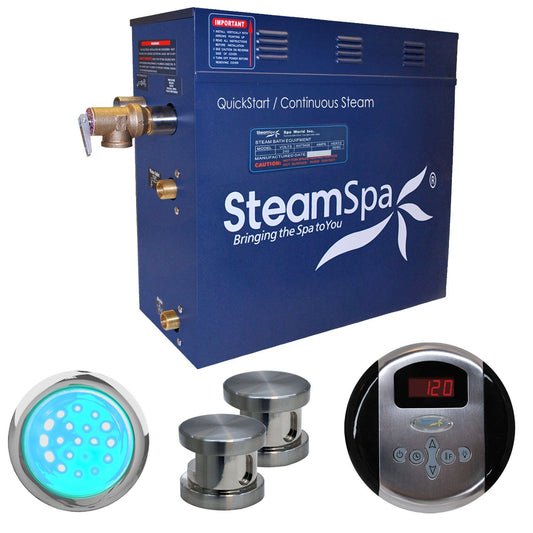 SteamSpa Indulgence 10.5 KW QuickStart Acu-Steam Bath Generator Package with Built-in Auto Drain in Brushed Nickel - Luxe Bathroom Vanities Luxury Bathroom Fixtures Bathroom Furniture