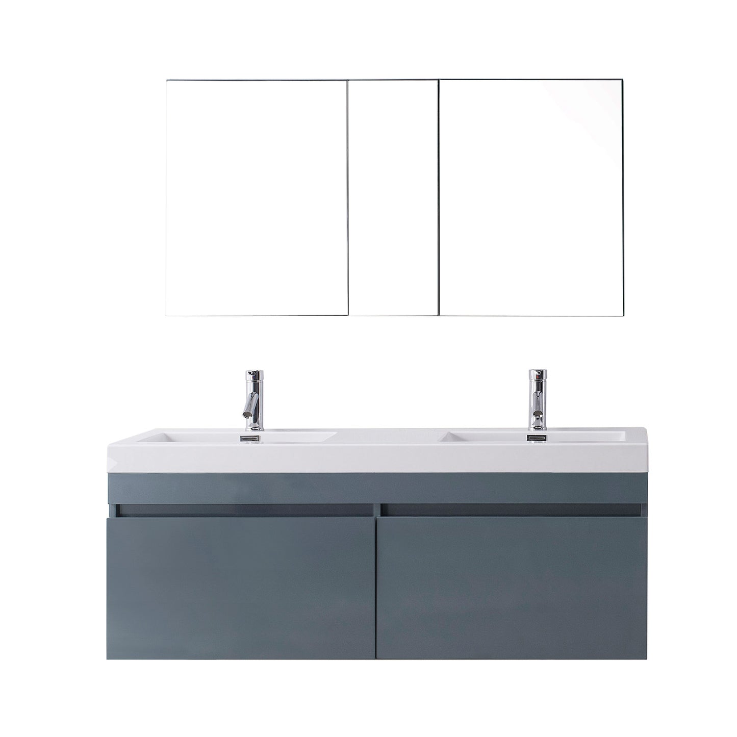 Virtu USA Zuri 55" Double Bath Vanity in Wenge with White Polymarble Top and Integrated Square Sinks - Luxe Bathroom Vanities