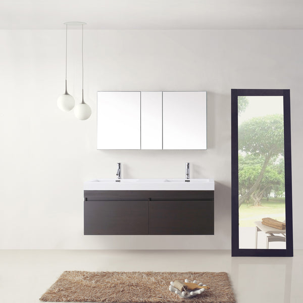 Virtu USA Zuri 55" Double Bath Vanity in Wenge with White Polymarble Top and Integrated Square Sinks - Luxe Bathroom Vanities