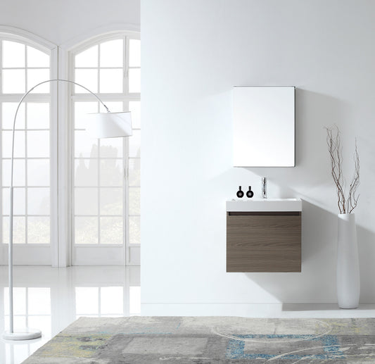 Virtu USA Zuri 24" Single Bath Vanity in Wenge with White Polymarble Top and Integrated Square Sink with Brushed Nickel Faucet with Matching Mirror - Luxe Bathroom Vanities