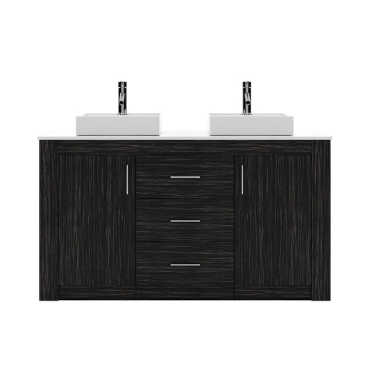 Virtu USA Tavian 60" Double Bath Vanity in Midnight Oak with White Engineered Stone Top and Square Sinks - Luxe Bathroom Vanities