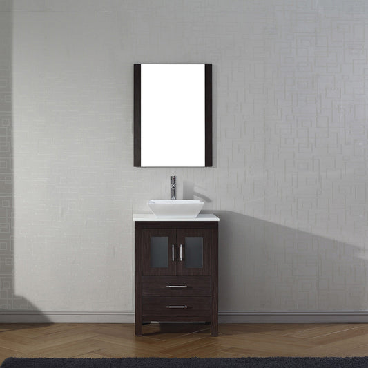 Virtu USA Dior 24" Single Bath Vanity with White Engineered Stone Top and Square Sink with Brushed Nickel Faucet and Mirror - Luxe Bathroom Vanities