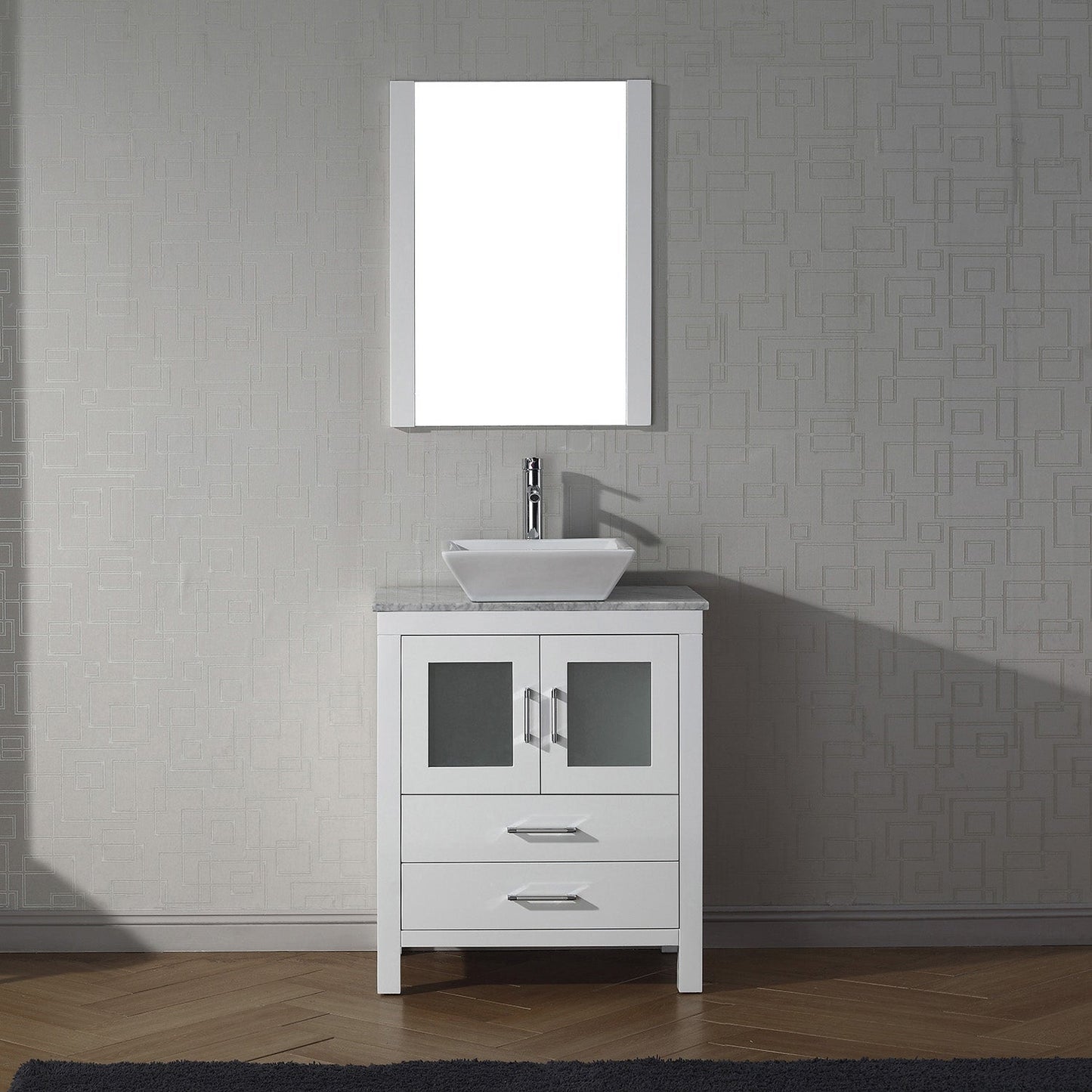 Virtu USA Dior 28" Single Bath Vanity with Marble Top and Square Sink with Polished Chrome Faucet and Mirror - Luxe Bathroom Vanities