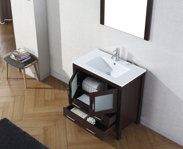 Virtu USA Dior 32" Single Bath Vanity with Slim White Ceramic Top and Square Sink with Brushed Nickel Faucet and Mirror - Luxe Bathroom Vanities Luxury Bathroom Fixtures Bathroom Furniture