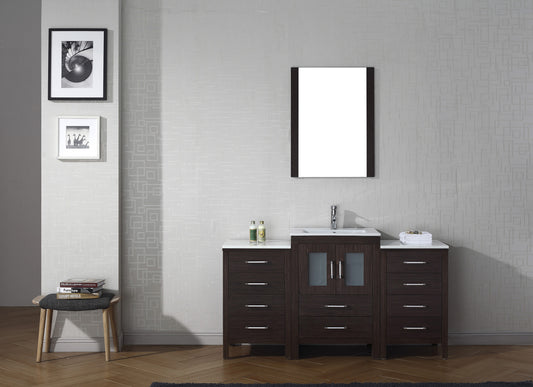 Virtu USA Dior 60" Single Bath Vanity in Espresso with Slim White Ceramic Top and Square Sink with Brushed Nickel Faucet and Mirror - Luxe Bathroom Vanities Luxury Bathroom Fixtures Bathroom Furniture