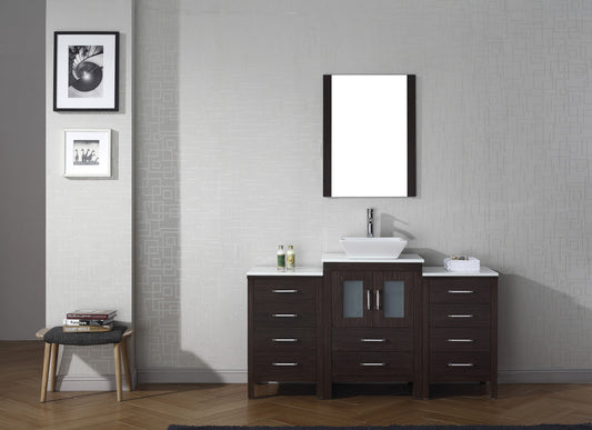 Virtu USA Dior 60" Single Bath Vanity with White Engineered Stone Top and Square Sink with Polished Chrome Faucet and Mirror - Luxe Bathroom Vanities Luxury Bathroom Fixtures Bathroom Furniture