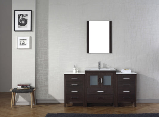 Virtu USA Dior 64" Single Bath Vanity with Slim White Ceramic Top and Square Sink with Brushed Nickel Faucet and Mirror - Luxe Bathroom Vanities Luxury Bathroom Fixtures Bathroom Furniture