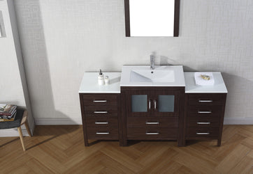 Virtu USA Dior 64" Single Bath Vanity with Slim White Ceramic Top and Square Sink with Brushed Nickel Faucet and Mirror - Luxe Bathroom Vanities Luxury Bathroom Fixtures Bathroom Furniture